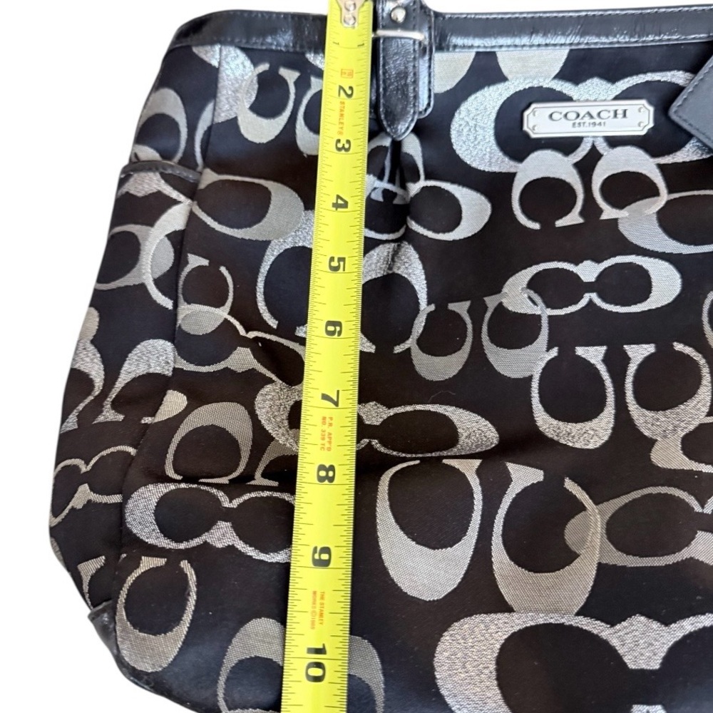 Coach Gallery Optic Signature metallic black & silver canvas tote bag F19675 - Picture 9 of 15